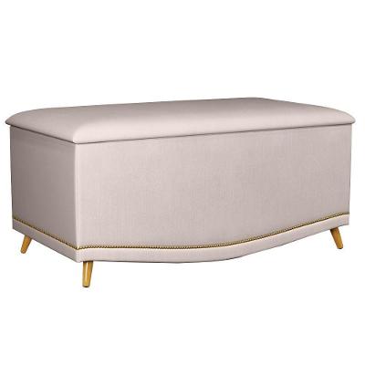 Calçadeira Baú Solteiro 90cm Com Tachas Imperial J02 Veludo Bege - Mpozenato