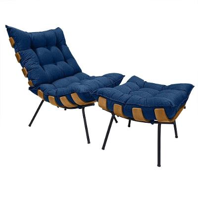 Poltrona Costela Com Puff Em Linho Ou Veludo - élpis Móveis Linho Azul