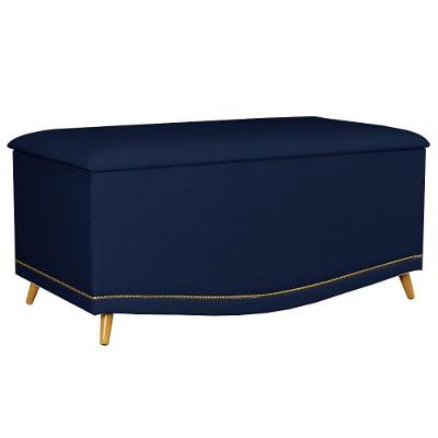 Calçadeira Baú Solteiro 90cm Com Tachas Imperial J02 Veludo Azul - Mpozenato