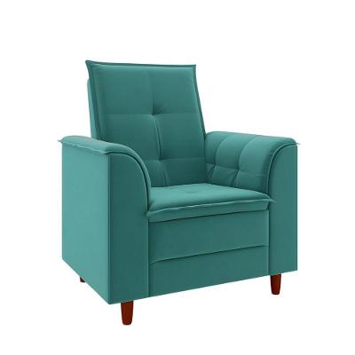 Poltrona Decorativa Estofada Confortável Sala Miley Suede Azul Turquesa