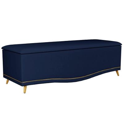 Calçadeira Baú Casal 140cm Com Tachas Imperial J02 Veludo Azul - Mpozenato