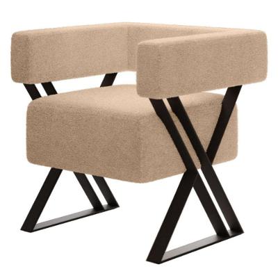 Poltrona Decorativa Mirela Pés De Metal Estilo Industrial Bouclé Bege