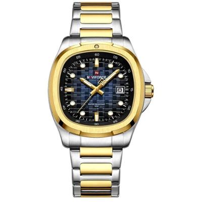 Relógio Pulseira De Aço Inoxidável Luminoso á Prova D´agua Azul Dourado