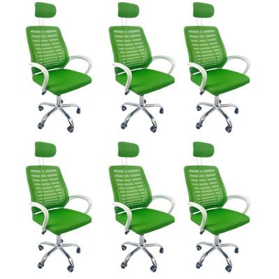 Kit 6 Cadeiras Escritório Diretor Tela Mesh Com Encosto De Cabeça Verde E Branco