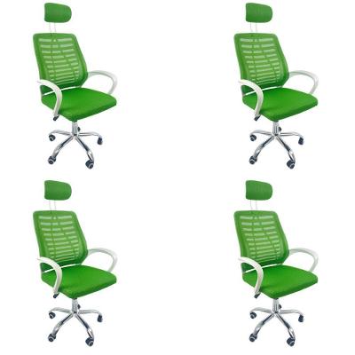 Kit 4 Cadeiras Escritório Diretor Tela Mesh Com Encosto De Cabeça Verde E Branco