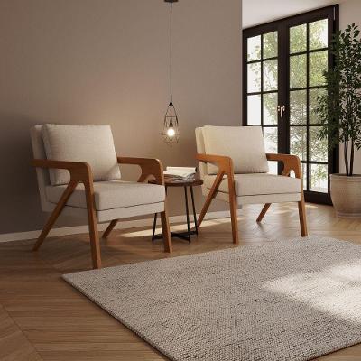 Kit 2 Poltrona Decorativa Moderna Para Sala Escritório Xangai Bouclé Bege