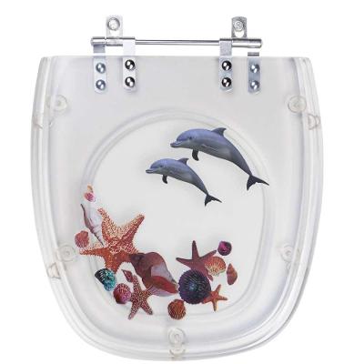 Assento Sanitário Poliester Like Decorado Golfinho E Conchas Para Vaso Celite