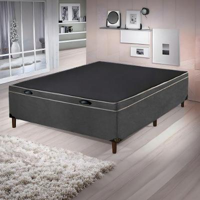 Base Cama Box Bau Articulado Casal 1,88x1,38x0,40 Suede E Cinza