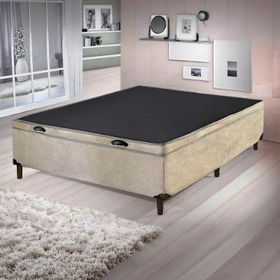 Base Cama Box Bau Articulado Casal 1,88x1,38x0,40 Suede E Bege