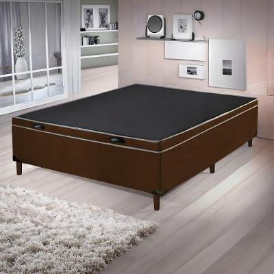 Base Cama Box Bau Articulado Casal 1,88x1,38x0,40 Suede E Marrom