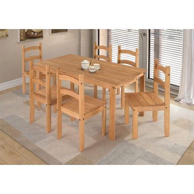 Conjunto Mesa Retangular E 6 Cadeiras De Madeira Maciça Natural