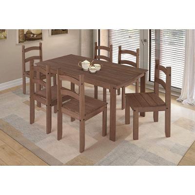 Conjunto De Mesa De Jantar 140x70 Com 6 Cadeiras Madeira Maciça Premium Chocolate