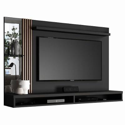 Painel Home Para Tv Até 55" Ripado c/ Espelho Preto/Naturale