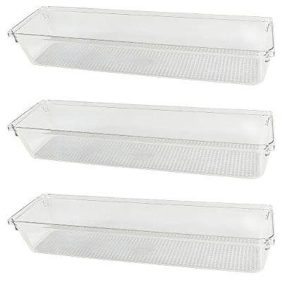 Kit Com 3 Organizadores De Gavetas Transparente 30x8 - Praticidade E Elegância