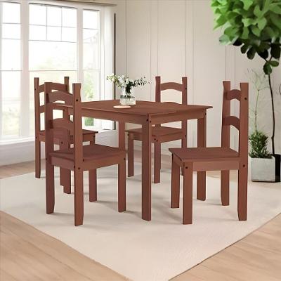Mesa De Jantar Pacta 100x70 4 Cadeiras Madeira Maciça - Chocolate