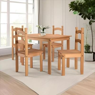 Mesa De Jantar Pacta 100x70 4 Cadeiras Madeira Maciça - Natural