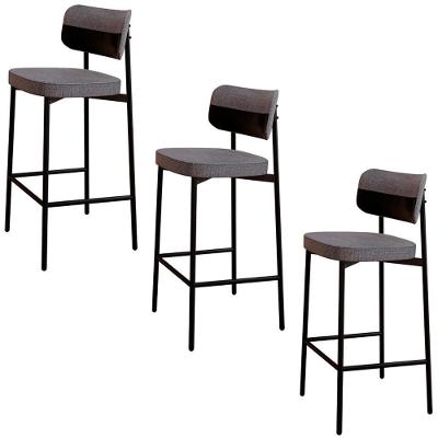 Banqueta Alta Bar Estofada Kit 3 Ella M25 Linho Cinza-preto - Mpozenato