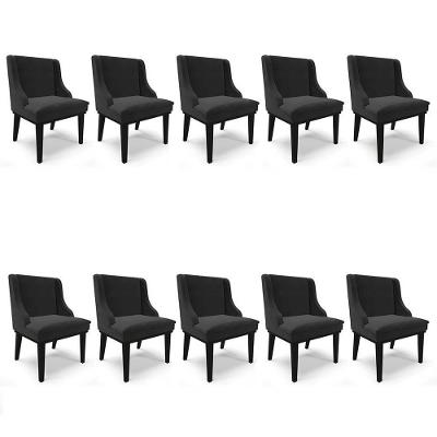 Kit 10 Cadeiras Estofadas Para Sala De Jantar Base Fixa De Madeira Preto Lia Veludo Preto - Ibiza