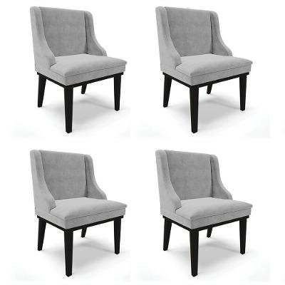 Kit 4 Cadeiras Estofadas Para Sala De Jantar Base Fixa De Madeira Preto Lia Suede Cinza - Ibiza