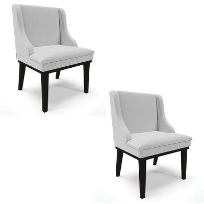 Kit 2 Cadeiras Estofadas Para Sala De Jantar Base Fixa De Madeira Preto Lia Linho Cinza - Ibiza