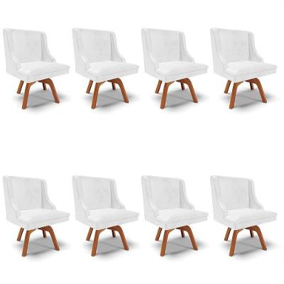 Kit 8 Cadeiras Estofadas Base Giratória De Madeira Lia Sintético Premium Branco - Ibiza