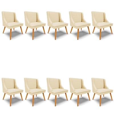 Kit 10 Cadeiras Estofadas Para Sala De Jantar Pés Palito Lia Veludo Off White Luxo - Ibiza