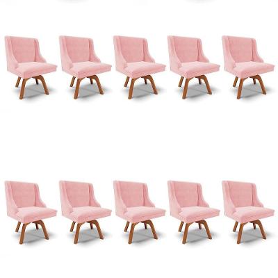Kit 10 Cadeiras Estofadas Giratória Para Sala De Jantar Lia Suede Rosa Bebê - Ibiza