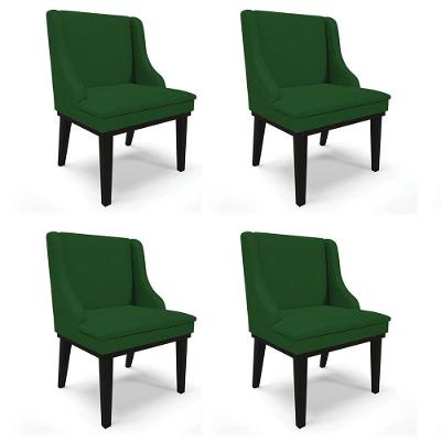 Kit 4 Cadeiras Estofadas Para Sala De Jantar Base Fixa De Madeira Preto Lia Veludo Luxo Verde - Ibiza
