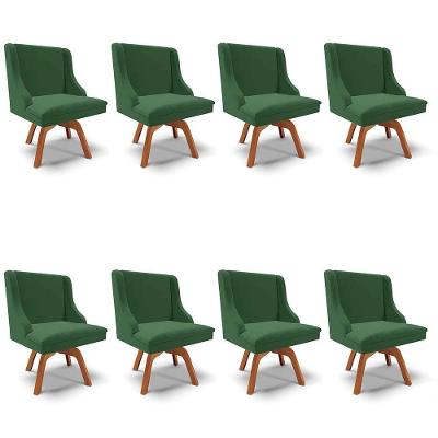 Kit 8 Cadeiras Estofadas Base Giratória De Madeira Lia Veludo Verde Esmeralda - Ibiza