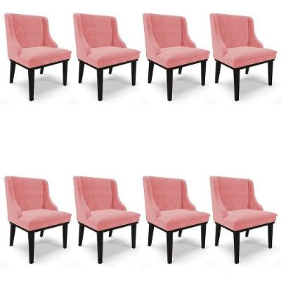 Kit 8 Cadeiras Estofadas Para Sala De Jantar Base Fixa De Madeira Preto Lia Suede Rosê - Ibiza