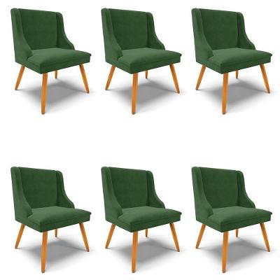 Kit 6 Cadeiras Estofadas Para Sala De Jantar Pés Palito Lia Suede Verde - Ibiza