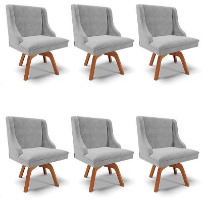 Kit 6 Cadeiras Estofadas Giratória Para Sala De Jantar Lia Suede Cinza - Ibiza