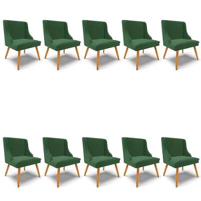 Kit 10 Cadeiras Estofadas Para Sala De Jantar Pés Palito Lia Veludo Verde Esmeralda - Ibiza