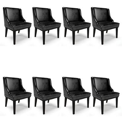 Kit 8 Cadeiras Estofadas Base Fixa De Madeira Preto Lia Sintético Premium Preto - Ibiza