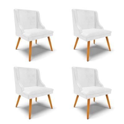 Kit 4 Cadeiras Estofadas Para Sala De Jantar Pés Palito Lia Sintético Premium Branco - Ibiza