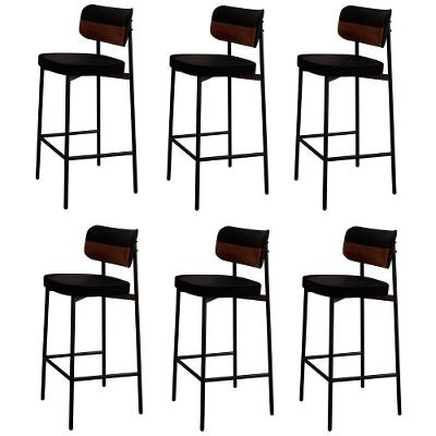 Banqueta Alta Bar Estofada Kit 6 Ella M25 Linho Preto-whisky - Mpozenato