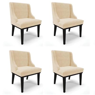 Kit 4 Cadeiras Estofadas Para Sala De Jantar Base Fixa De Madeira Preto Lia Suede Bege - Ibiza
