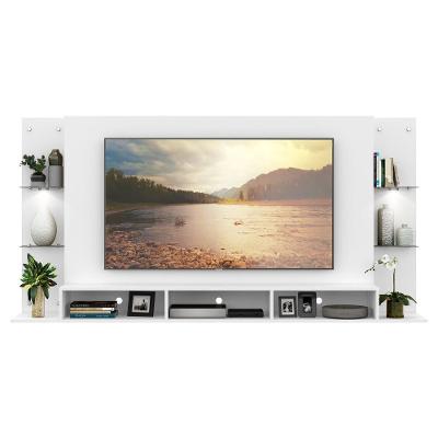 Painel Tv 65´´ Com 2 Leds E Prateleiras De Vidro Branco