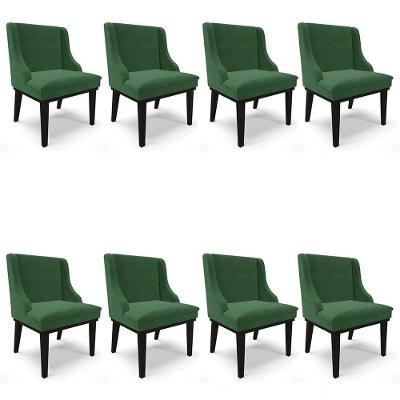 Kit 8 Cadeiras Estofadas Para Sala De Jantar Base Fixa De Madeira Preto Lia Veludo Verde - Ibiza
