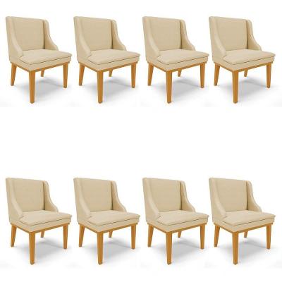 Kit 8 Cadeiras Estofadas Para Sala De Jantar Base Fixa De Madeira Castanho Lia Veludo Off White - Ibiza
