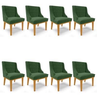 Kit 8 Cadeiras Estofadas Para Sala De Jantar Base Fixa De Madeira Castanho Lia Suede Verde - Ibiza
