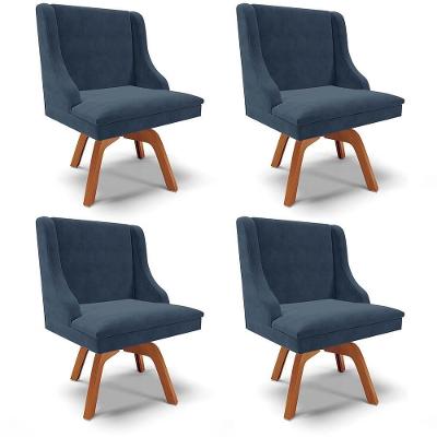 Kit 4 Cadeiras Estofadas Giratória Para Sala De Jantar Lia Suede Azul Marinho - Ibiza