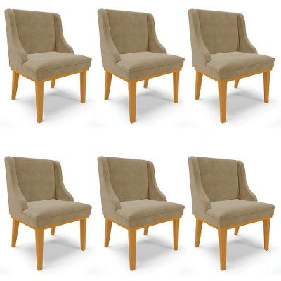 Kit 6 Cadeiras Estofadas Para Sala De Jantar Base Fixa De Madeira Castanho Lia Suede Marrom Rt - Ibiza