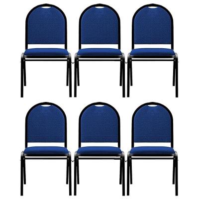 Kit 6 Cadeiras Hoteleiras Auditório Empilhável Linho M23 Azul - Mpozenato