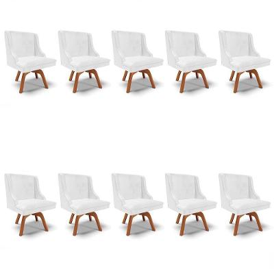 Kit 10 Cadeiras Estofadas Base Giratória De Madeira Lia Sintético Premium Branco - Ibiza