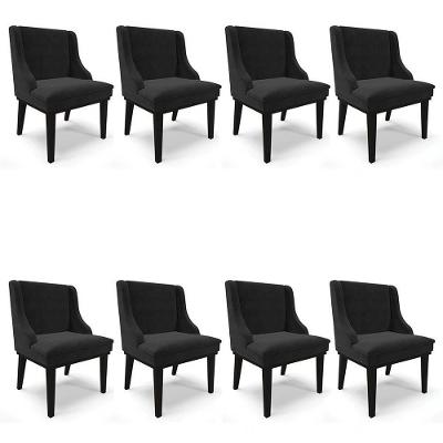 Kit 8 Cadeiras Estofadas Para Sala De Jantar Base Fixa De Madeira Preto Lia Suede Preto - Ibiza