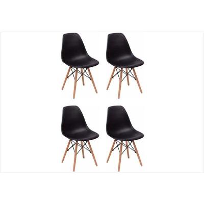 Kit 04 Cadeiras Eiffel Charles Eames F01 Preta Base De Madeira Dsw - Mpozenato
