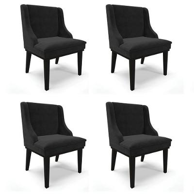 Kit 4 Cadeiras Estofadas Para Sala De Jantar Base Fixa De Madeira Preto Lia Suede Preto - Ibiza