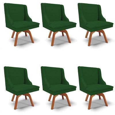 Kit 6 Cadeiras Estofadas Base Giratória De Madeira Lia Veludo Verde Luxo - Ibiza