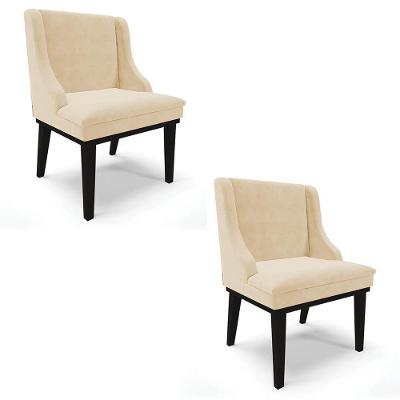 Kit 2 Cadeiras Estofadas Para Sala De Jantar Base Fixa De Madeira Preto Lia Suede Bege - Ibiza